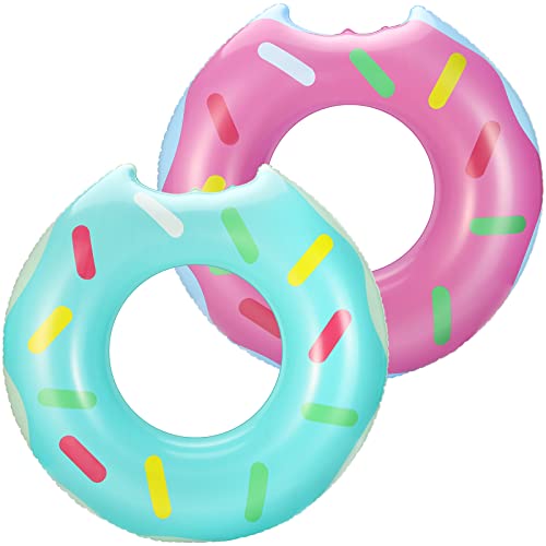 HeySplash 2 Stück Aufblasbar Schwimmring, 90 cm Angebissener Donut Schwimmreifen Luftmatratze Faltbar Ring Sommer Schwimmhilfe Wasserspielzeug Schwimmer für ErwachseneKinder Pool See, Rosa + Blaugrün von HeySplash