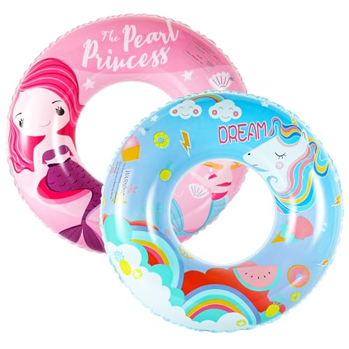 HeySplash 2pcs Aufblasbar Schwimmring, 90 cm Meerjungfrau Einhorn Muster Schwimmreifen Luftmatratze Faltbar Schwimmhilfe Sommer Wasserspielzeug Schwimmer für Erwachsene & Kinder Pool See, Rosa Blau HeySplash 2pcs Aufblasbar Schwimmring, 90 cm Meerjungfrau Einhorn Muster Schwimmreifen Luftmatratze Faltbar Schwimmhilfe Sommer Wasserspielzeug Schwimmer für Erwachsene & Kinder Pool See, Rosa Blau von HeySplash