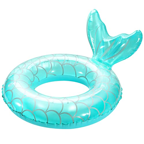 HeySplash Aufblasbarer Schwimmring, 1 Stück Schwimmreifen mit Meerjungschwanzes Form für Pool Strand, PVC Schwimm Ring für Kinder/Erwachsene mit einem Gewicht von 38-88 Lbs, Blau von HeySplash