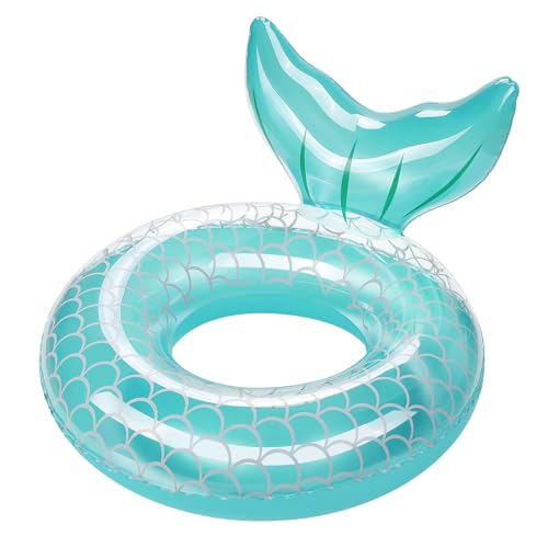 HeySplash Aufblasbarer Schwimmring, 1 Stück Schwimmreifen mit Meerjungschwanzes Form für Pool Strand, PVC Schwimm Ring für Kinder/Erwachsene mit einem Gewicht von 38-88 Lbs, Blau von HeySplash