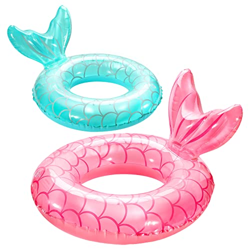HeySplash Aufblasbarer Schwimmring, 2 Stück Schwimmreifen mit Meerjungschwanzes Form für Pool Strand, PVC Schwimm Ring für Kinder/Erwachsene mit einem Gewicht von 38-88 Lbs - Rose Gold + Blau von HeySplash