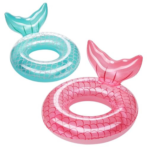 HeySplash Aufblasbarer Schwimmring, 2 Stück Schwimmreifen mit Meerjungschwanzes Form für Pool Strand, PVC Schwimm Ring für Kinder/Erwachsene mit einem Gewicht von 38-88 Lbs - Rose Gold + Blau von HeySplash