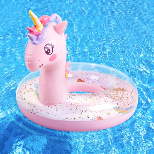 HeySplash Aufblasbarer Schwimmring, 21,6 Zoll Kleinkind Schwimmreifen, Einhorn Pool Spielzeug mit Funkelnden Pailletten, Schwimmhilfe für Schwimmbad, Sommer Strand, See, Party-Deko, Rosa HeySplash Aufblasbarer Schwimmring, 21,6 Zoll Kleinkind Schwimmreifen, Einhorn Pool Spielzeug mit Funkelnden Pailletten, Schwimmhilfe für Schwimmbad, Sommer Strand, See, Party-Deko, Rosa von HeySplash
