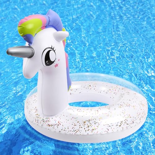 HeySplash Aufblasbarer Schwimmring, 21,6 Zoll Kleinkind Schwimmreifen, Einhorn Pool Spielzeug mit Funkelnden Pailletten, Schwimmhilfe für Schwimmbad, Sommer Strand, See, Party-Deko, Weiß HeySplash Aufblasbarer Schwimmring, 21,6 Zoll Kleinkind Schwimmreifen, Einhorn Pool Spielzeug mit Funkelnden Pailletten, Schwimmhilfe für Schwimmbad, Sommer Strand, See, Party-Deko, Weiß von HeySplash
