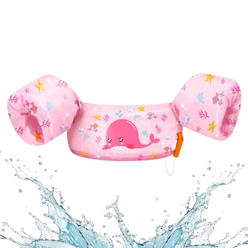 HeySplash Kinder Schwimmflügel, Cartoon Design 2-6 Jahre Kinder Schwimmreifen Sicher Kein Aufblasen Schwimmgürtel mit Sicherheitsverschluss für Jungen und Mädchen Schwimmtrainer, Rosa Wal von HeySplash