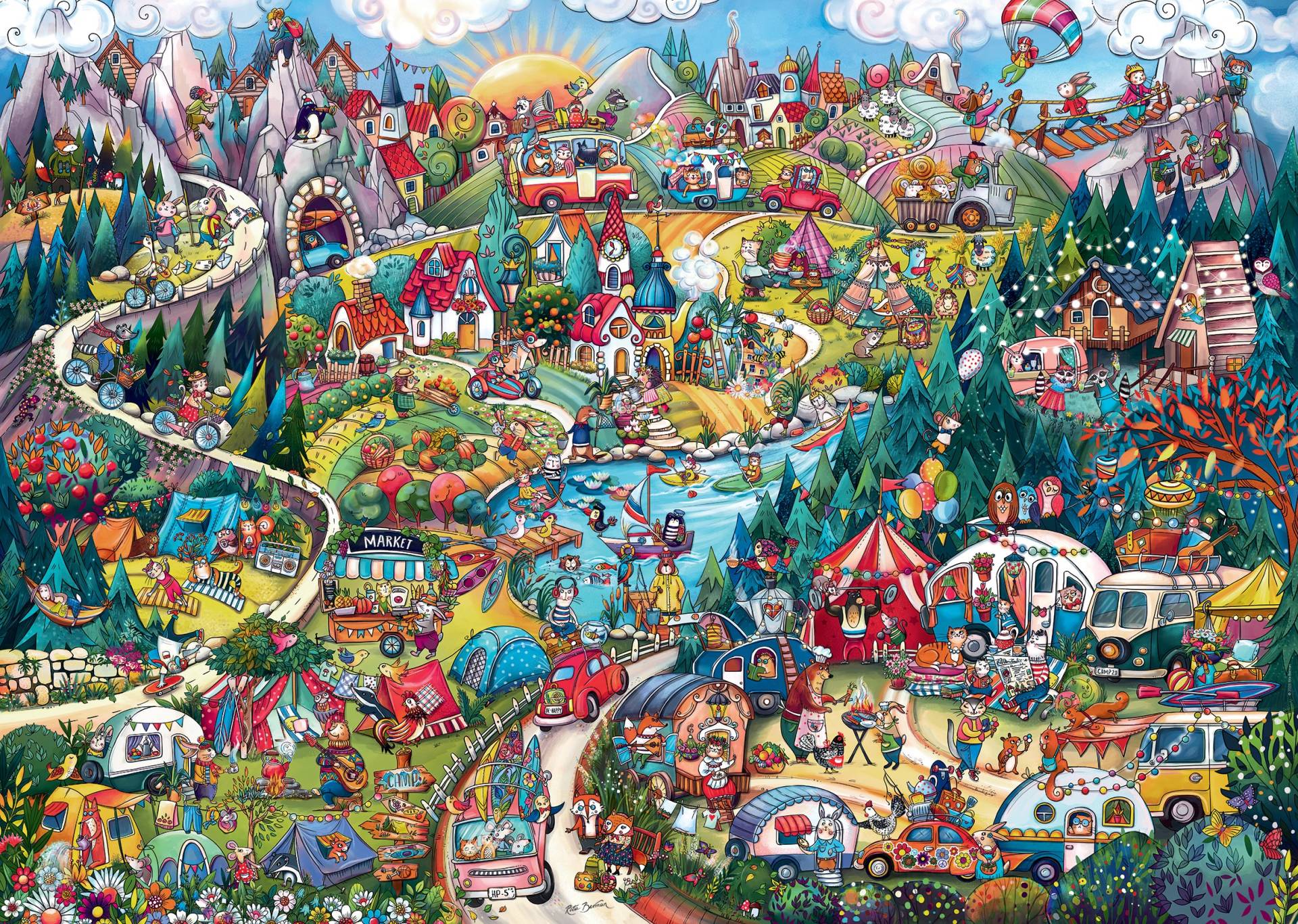 Heye Cartoon Triangular - Go Camping 2000 Teile Puzzle Heye-29930 von Heye