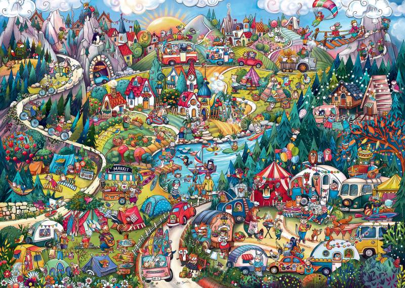 Heye Cartoon Triangular - Go Camping 2000 Teile Puzzle Heye-29930 von Heye