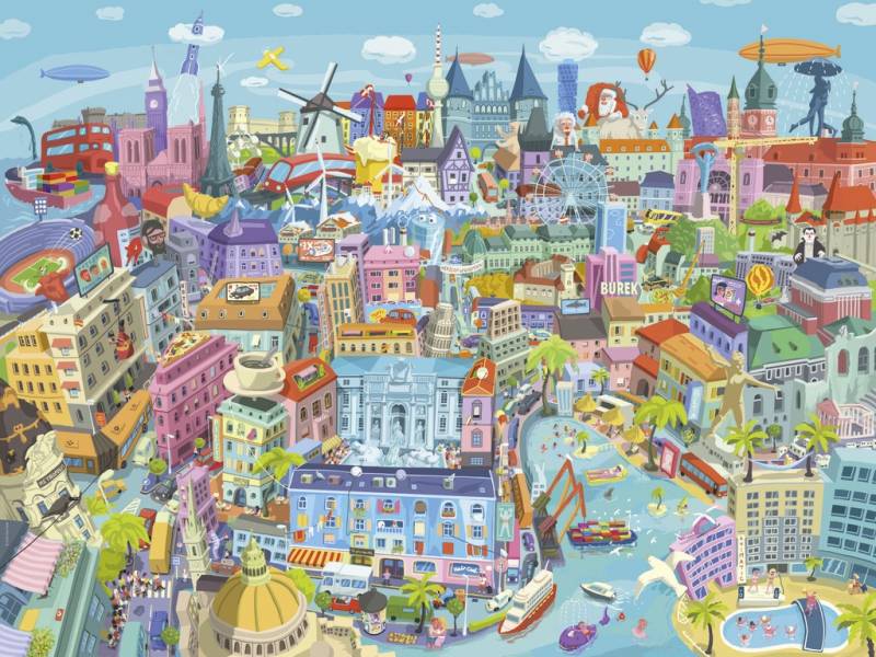 Heye Cartoon Triangular - Good Old Europe 1500 Teile Puzzle Heye-30120 von Heye