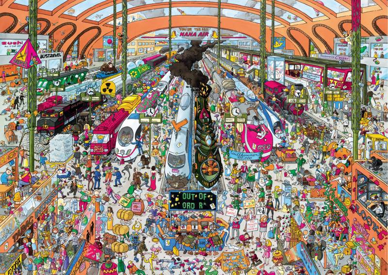 Heye Cartoon Triangular - Train Station 2000 Teile Puzzle Heye-29730 von Heye