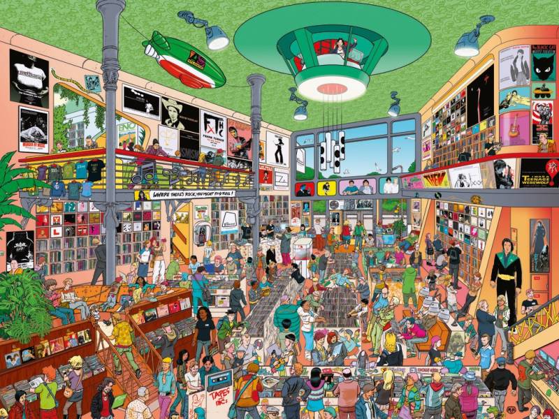 Heye Cartoon Triangular - Record Store 1500 Teile Puzzle Heye-30086 von Heye