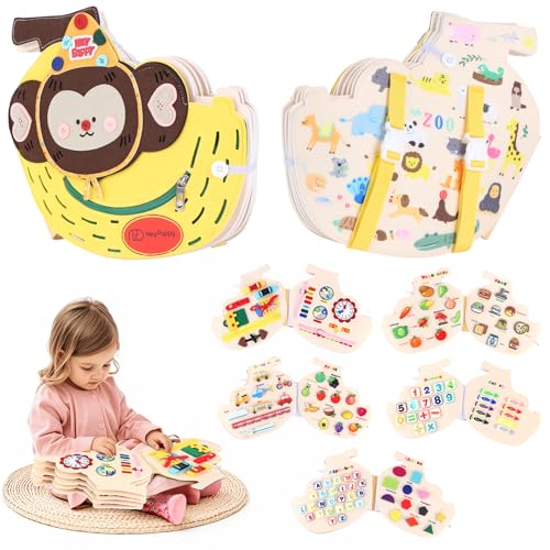 Heypappy Busy Board, 12-in-1 Pädagogisches Aktivitätsbuch Lernspielzeug zur Förderung der Feinmotorik für Kleinkinder, Aktivitätsbuch-Spielzeug mit Rucksackgurt (AFFE Form) von Heypappy