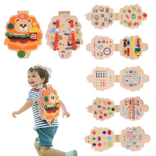 Heypappy Busy Board, 12-in-1 Pädagogisches Aktivitätsbuch Lernspielzeug zur Förderung der Feinmotorik für Kleinkinder, Aktivitätsbuch-Spielzeug mit Rucksackgurt (Bär Form) von Heypappy