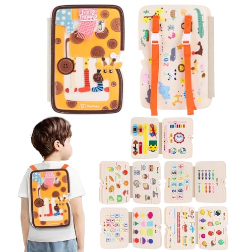 Heypappy Busy Board, 12-in-1 Pädagogisches Aktivitätsbuch Lernspielzeug zur Förderung der Feinmotorik für Kleinkinder, Aktivitätsbuch-Spielzeug mit Rucksackgurt (Giraffe Form) von Heypappy