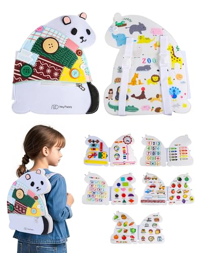 Heypappy Busy Board, 12-in-1 Pädagogisches Aktivitätsbuch Lernspielzeug zur Förderung der Feinmotorik für Kleinkinder, Aktivitätsbuch-Spielzeug mit Rucksackgurt (Panda Form) von Heypappy