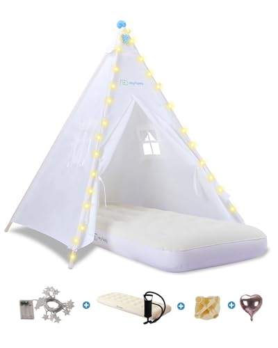Heypappy Tipi Zelt für Kinder mit Aufblasbare Luftbett, Lichterkette, Luftballons, Pumpe, Waschbares Slumber Partyzelt Indoor Outdoor für Mädchen Jungen, Kinder Tipi Spielhaus für Spielzeit und Heypappy Tipi Zelt für Kinder mit Aufblasbare Luftbett, Lichterkette, Luftballons, Pumpe, Waschbares Slumber Partyzelt Indoor Outdoor für Mädchen Jungen, Kinder Tipi Spielhaus für Spielzeit und von Heypappy