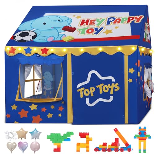 Kinderzelt,Kinderspielhaus Indoor,Spielzelt für Drinnen & Draußen (123x100x123 cm) Spielzeug-Thema mit Spielzeug-Set, 3 Fenstern, Lichtern und Ballonen von Heypappy