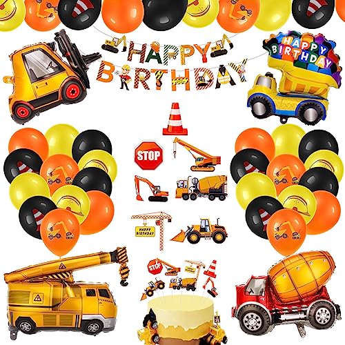 43 Stück Bagger-Geburtstagsdekoration, Bau-Geburtstagsparty-Zubehör, LKW, Bagger, Geburtstag, Aluminiumfolienballons und Bagger, Happy Birthday-Banner für Kinder, Jungen, Kleinkinder (jede von Heyu-Lotus
