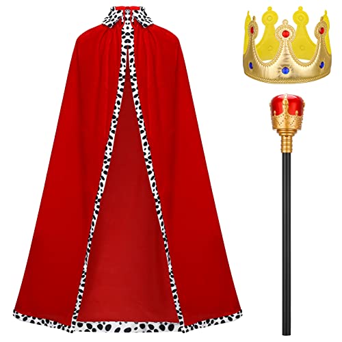 Heyu-Lotus 3 Stück König Kostüm für Erwachsene,Königsmantel,Krone König Königin,Zepter,König und Königinnen Kostüm für Frauen und Männer von Heyu-Lotus