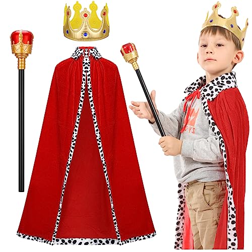 Heyu-Lotus 3 Stück König Kostüm für Kinder,Königsmantel,Krone König Königin,Zepter,König und Königinnen Kostüm für Für Jungen Mädchen von Heyu-Lotus