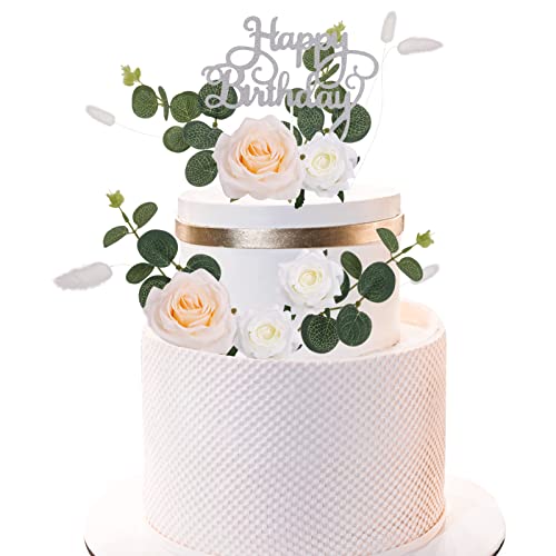Heyu-Lotus Happy Birthday Tortendeko, 16 Stück Cake Topper Geburtstag Blumen Tortendeko Hochzeit Tortenaufsatz Dekoration für Geburtstag, Babyparty, Hochzeit von Heyu-Lotus