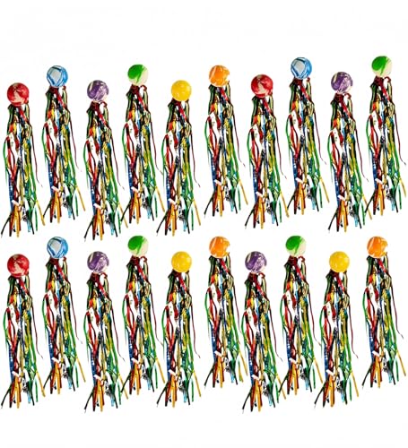 Heyumybit Hüpfbälle für Kinder,20 Stück Springball mit Farbige Bänder,Hüpfbälle Springball,Gummiball Spielzeug,Elastisch Bälle für Kindergeburtstage Draussen Spielzeug von Heyumybit
