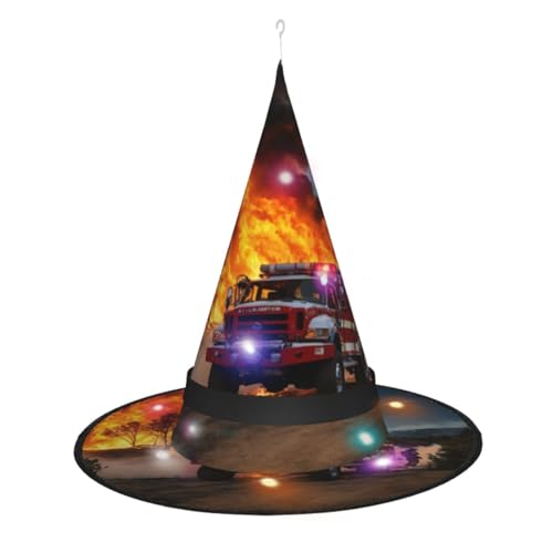 Hgvcse Halloween-Feuerwehrmann Feuerwehrmann Flamme Hexenhut Party Led Steeple Top Kostüm Zubehör Weihnachten Geburtstag Faltbar Spitz von Hgvcse
