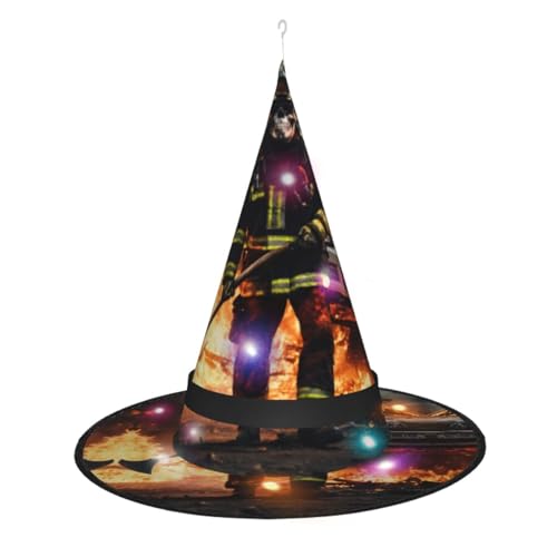 Hgvcse Halloween-Feuerwehrmann Feuerwehrmann Flamme Hexenhut Party Led Steeple Top Kostüm Zubehör Weihnachten Geburtstag Faltbar Spitz von Hgvcse