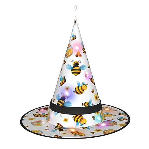 Hgvcse Halloween-Hexenhut mit Bienenmuster, für Party, LED-Kurm, Kostüm, Zubehör, Weihnachten, Geburtstag, faltbar, spitz Hgvcse Halloween-Hexenhut mit Bienenmuster, für Party, LED-Kurm, Kostüm, Zubehör, Weihnachten, Geburtstag, faltbar, spitz von Hgvcse