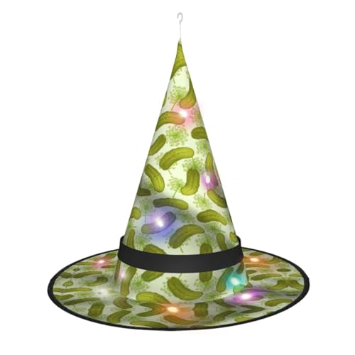 Hgvcse Halloween-Hexenhut mit Dillgurken-Motiv, Party, LED-Kurm, Kostüm, Zubehör, Weihnachten, Geburtstag, faltbar, spitz Hgvcse Halloween-Hexenhut mit Dillgurken-Motiv, Party, LED-Kurm, Kostüm, Zubehör, Weihnachten, Geburtstag, faltbar, spitz von Hgvcse