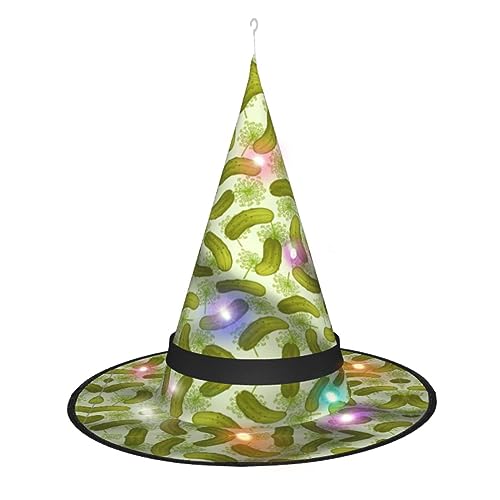 Hgvcse Halloween-Hexenhut mit Dillgurken-Motiv, Party, LED-Kurm, Kostüm, Zubehör, Weihnachten, Geburtstag, faltbar, spitz Hgvcse Halloween-Hexenhut mit Dillgurken-Motiv, Party, LED-Kurm, Kostüm, Zubehör, Weihnachten, Geburtstag, faltbar, spitz von Hgvcse