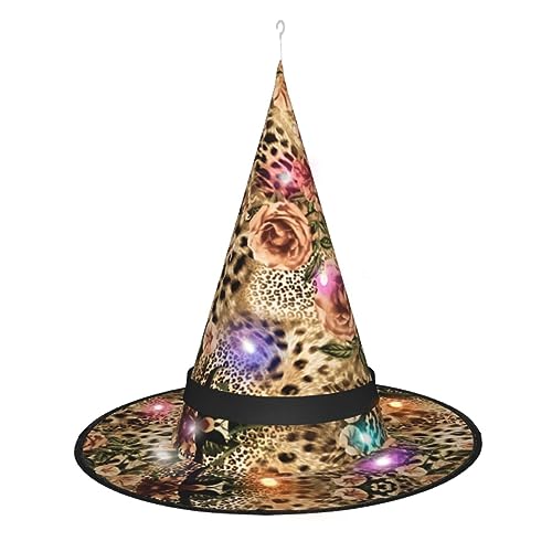 Hgvcse Halloween-Hexenhut mit Leopardenmuster, für Party, LED-Turm, Kostüm, Zubehör, Weihnachten, Geburtstag, faltbar, spitz Hgvcse Halloween-Hexenhut mit Leopardenmuster, für Party, LED-Turm, Kostüm, Zubehör, Weihnachten, Geburtstag, faltbar, spitz von Hgvcse