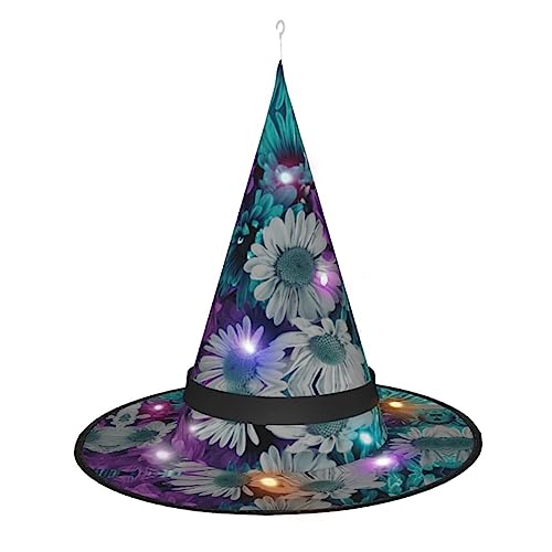Hgvcse Halloween-Hexenhut mit lila und blaugrünen Blumen, Party, LED-Turm, Kostüm, Zubehör, Weihnachten, Geburtstag, faltbar, spitz Hgvcse Halloween-Hexenhut mit lila und blaugrünen Blumen, Party, LED-Turm, Kostüm, Zubehör, Weihnachten, Geburtstag, faltbar, spitz von Hgvcse