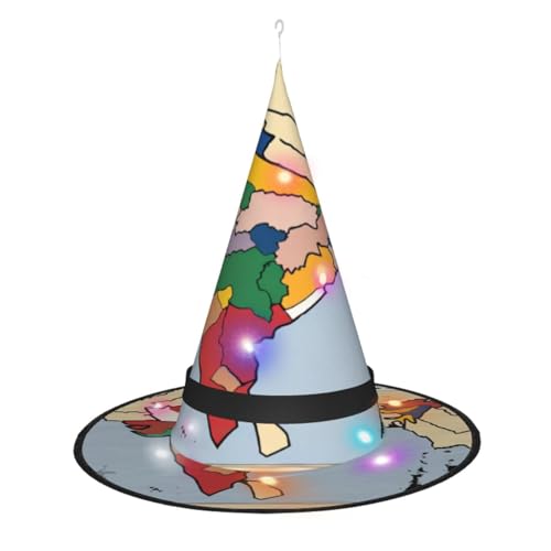 Hgvcse Halloween-Sultanat von Delhi Territorium Karte Hexenhut Party Led Steeple Top Kostüm Zubehör Weihnachten Geburtstag Faltbar Spitz von Hgvcse