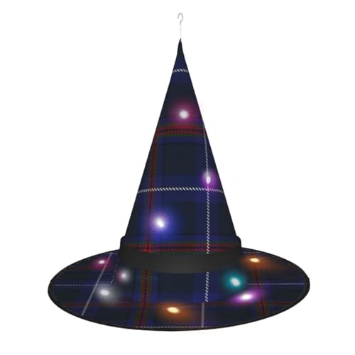 Hgvcse Halloween gestreifter karierter Hexenhut Party Led Steeple Top Kostüm Zubehör Weihnachten Geburtstag Faltbar Spitze von Hgvcse
