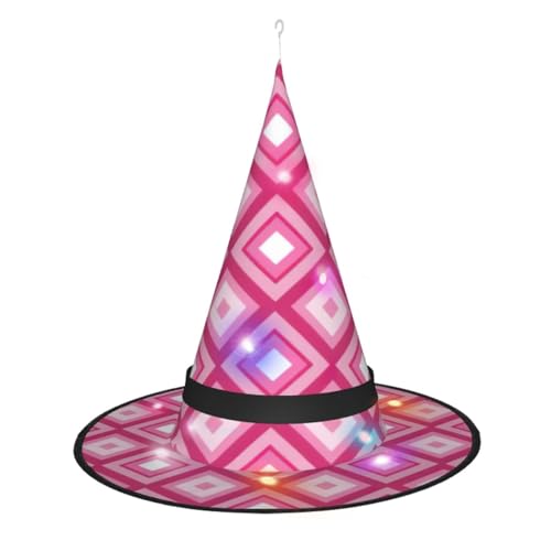 Hgvcse Halloweenpink Rautenmuster Hexenhut Party Led Steeple Top Kostüm Zubehör Weihnachten Geburtstag Faltbar Spitz von Hgvcse