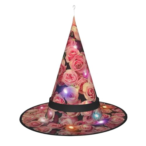 Hgvcse Halloweenpink Rose Close Up Hexenhut Party Led Steeple Top Kostüm Zubehör Weihnachten Geburtstag Faltbar Spitz von Hgvcse