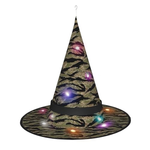 Hgvcse Halloweentiger Hexenhut, gestreift, Camouflage, Party, LED-Glockenform, Kostüm, Zubehör, Weihnachten, Geburtstag, faltbar, spitz Hgvcse Halloweentiger Hexenhut, gestreift, Camouflage, Party, LED-Glockenform, Kostüm, Zubehör, Weihnachten, Geburtstag, faltbar, spitz von Hgvcse