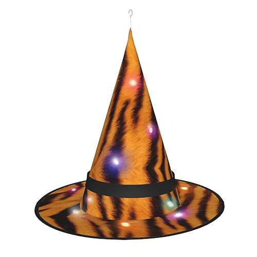 Hgvcse Halloweentiger Hexenhut mit Streifenmuster, Party, LED-Stureple, Kostüm, Zubehör, Weihnachten, Geburtstag, faltbar, spitz Hgvcse Halloweentiger Hexenhut mit Streifenmuster, Party, LED-Stureple, Kostüm, Zubehör, Weihnachten, Geburtstag, faltbar, spitz von Hgvcse