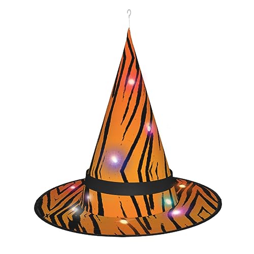 Hgvcse Halloweentiger gestreifter Hexenhut, Party, LED-Stureple, Kostüm, Zubehör, Weihnachten, Geburtstag, faltbar, spitz Hgvcse Halloweentiger gestreifter Hexenhut, Party, LED-Stureple, Kostüm, Zubehör, Weihnachten, Geburtstag, faltbar, spitz von Hgvcse