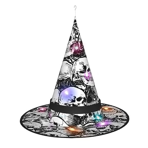 Hgvcse Hexenhut für Halloween, schwarz-weiße Totenköpfe, Party, LED-Glockenform, Kostüm, Zubehör, Weihnachten, Geburtstag, faltbar, spitz Hgvcse Hexenhut für Halloween, schwarz-weiße Totenköpfe, Party, LED-Glockenform, Kostüm, Zubehör, Weihnachten, Geburtstag, faltbar, spitz von Hgvcse