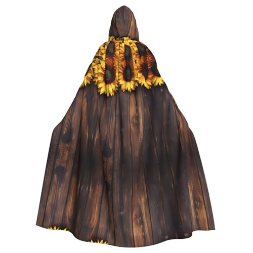Uni-Sonnenblume auf Holzplanke, Umhang mit Kapuze, Umhang für Halloween, Cosplay, Ritter, Goths, seltsame Kleidung von Hgvcse