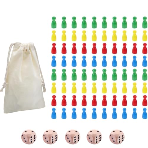 80 Stück Spielfiguren für Brettspiele Bunte Spielfiguren Bunte Halmakegel Holzpuppen Spielfiguren Spielfiguren aus Holz für Brettspiele 5 Würfel aus Holz für 1 Aufbewahrungstasche von HhBdy
