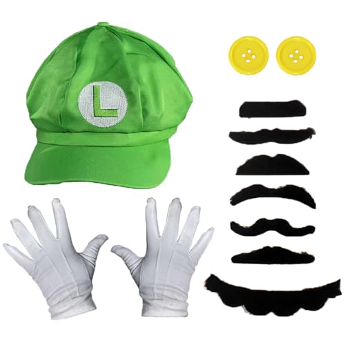 HhBdy Cosplay Kostüm Zubehör, Fasching Karneval Halloween Cosplay Mottoparty Kostüm mit Hut Bart Handschuhen und Knöpfen Partner Kostüm für Kinder Frauen und Männer (Grüner Hut) von HhBdy