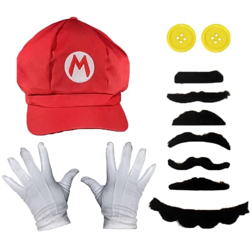 HhBdy Cosplay Kostüm Zubehör, Fasching Karneval Halloween Cosplay Mottoparty Kostüm mit Hut Bart Handschuhen und Knöpfen Partner Kostüm für Kinder Frauen und Männer (Roter Hut) von HhBdy