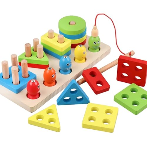 Magnetisches Angelspiel aus Holz Sortier und Stapelspielzeug aus Holz Montessori Spielzeug ab 1 2 3 Jahre Macaron Farbe Angelspiel ab 1 Jahr Geometrische Bausteine Lernspielzeug für Kinder von HhBdy