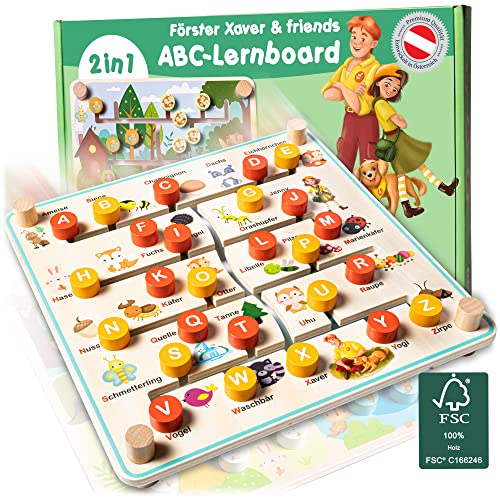 Hi!Leon Förster Xaver® 2in1 FSC® zertifiziertes ABC Board zum Buchstaben Lernen und Alphabet Lernen, Montessori Spielzeug ab 3 Jahre, Waldorf Lernspiele ab 3 Jahre, Schreiben Lernen mit Holzspielzeug von Hi!Leon