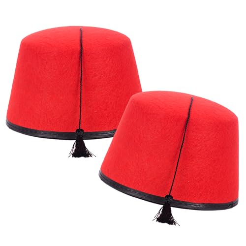 HiFEN® Schwarzer Fez Hut mit Quaste - Filz Verkleidung Kostüm Zubehör Kappe für Erwachsene, ideal für Partys, Halloween & Themenveranstaltungen (2 Stück) von HiFEN