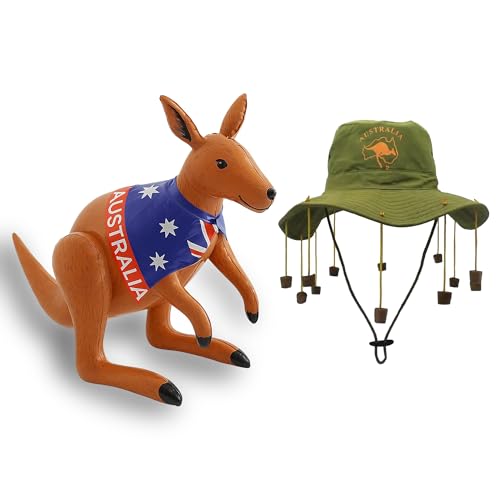 HiFEN Australischer Korkhut und aufblasbares Känguru-Kostüm-Set für Erwachsene, perfekt für jede australische Veranstaltung HiFEN Australischer Korkhut und aufblasbares Känguru-Kostüm-Set für Erwachsene, perfekt für jede australische Veranstaltung von HiFEN