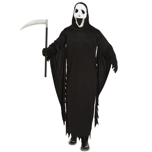 HiFEN Erwachsenenkostüm Dämonengeist, Halloween-Kostüm, gruselige Geistergesichtsmaske, zerschlagene Kapuze, schwarzer Gewand, verstellbarer Gürtel & Sense für Halloween-Partys, Spukhaus & Cosplay von HiFEN