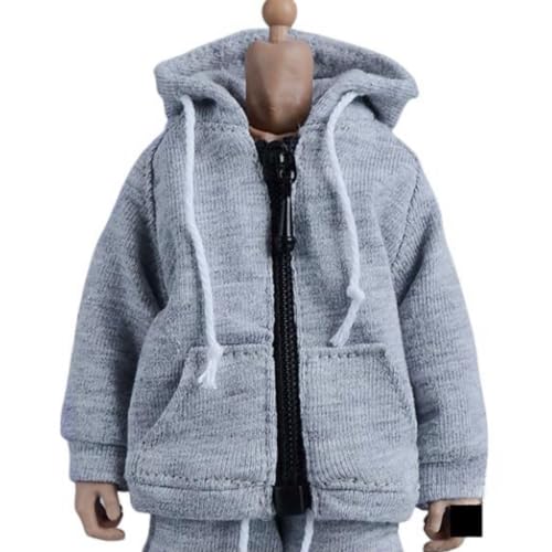 HiPlay 1/12 Scale Figure Doll Clothes: Zipper Sport Hoodie Top Gray for 6-inch Collectible Action Figure HSLLYDSY von HiPlay